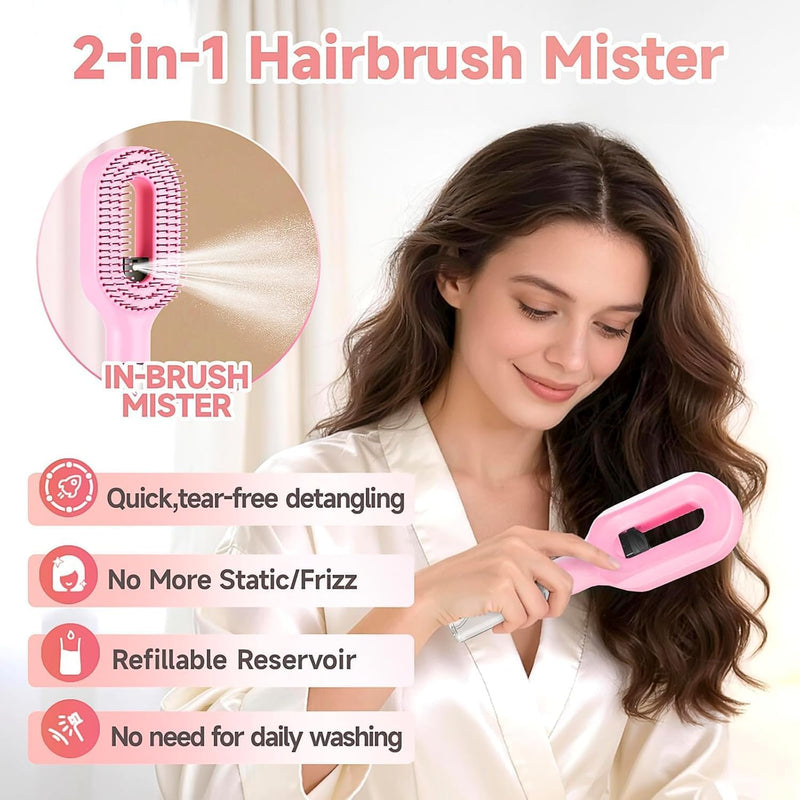 2-in-1 Water Spray Comb Detangling Brush with Built-In Mist Bottle