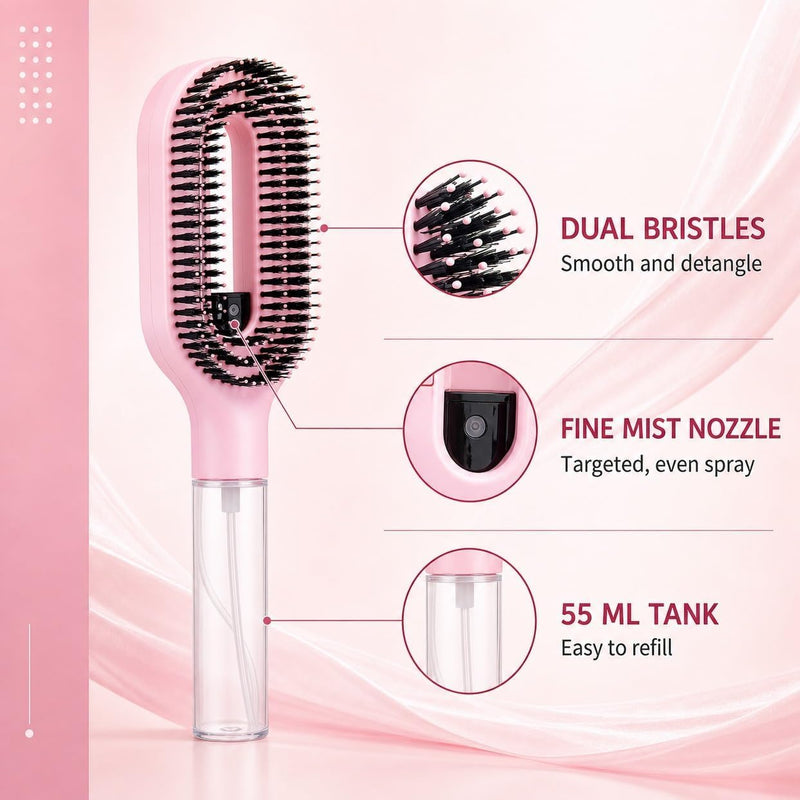 2-in-1 Water Spray Comb Detangling Brush with Built-In Mist Bottle
