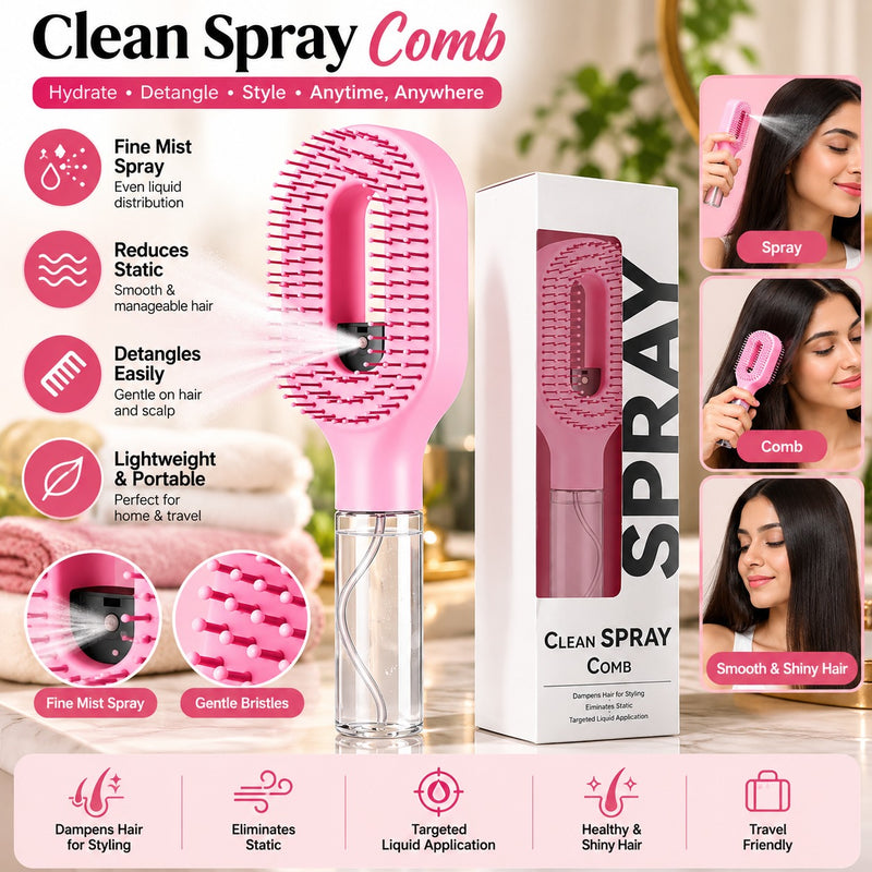 2-in-1 Water Spray Comb Detangling Brush with Built-In Mist Bottle