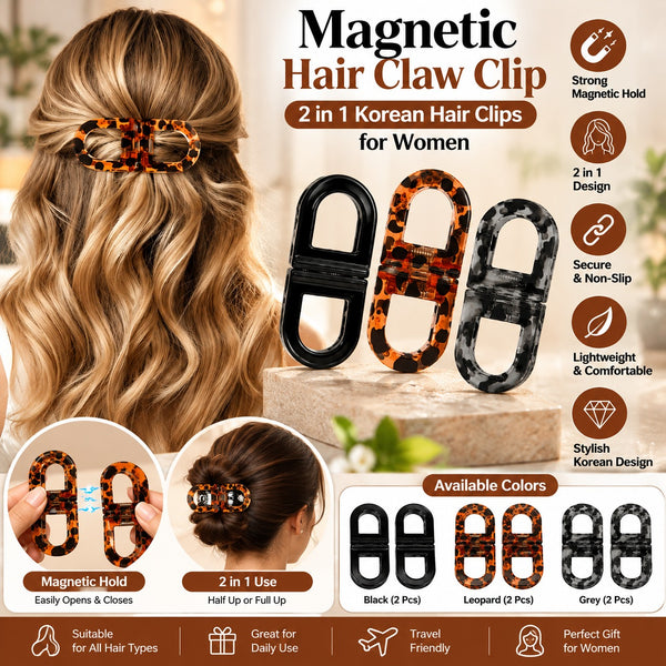 Magnetic Hair Claw Clip, 2 in 1 Korean Hair Clips for Women