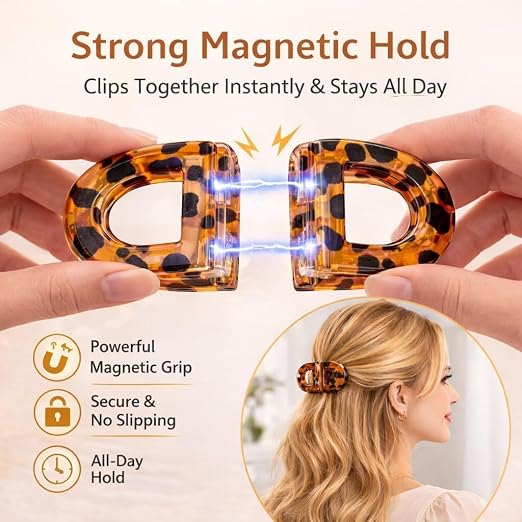 Magnetic Hair Claw Clip, 2 in 1 Korean Hair Clips for Women